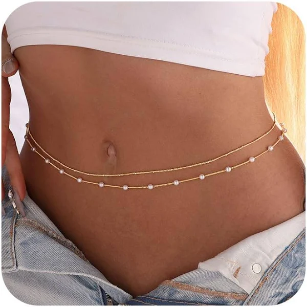 Adjustable Waterproof Waist Beads Body Chain - 14K Gold Plated