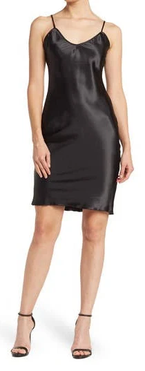 Bebe Women's Satin Slip Dress with V-Neck and Spaghetti Straps