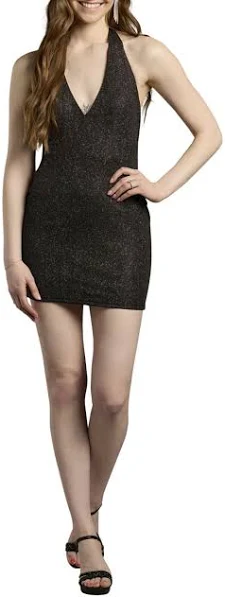 David's Bridal Edit Metallic Mini Dress with Plunging Halter