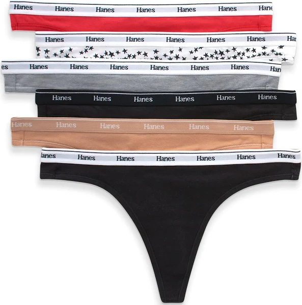 Hanes Women's 6-Pack Breathable Stretch Cotton Thong Underwear