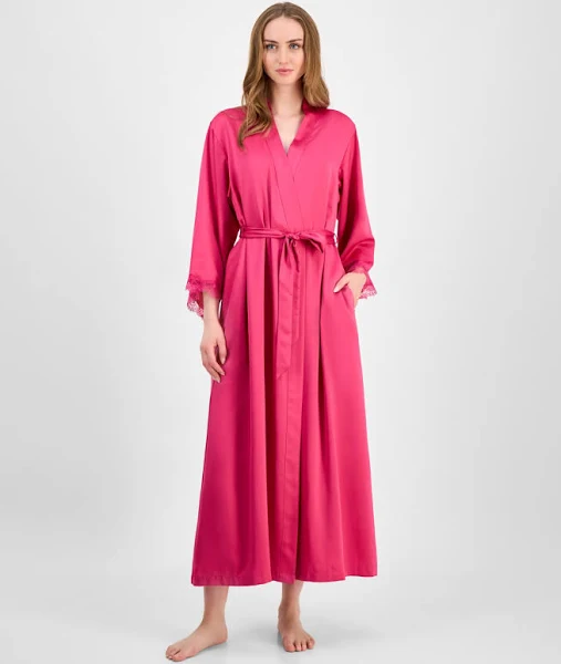 INC International Concepts Women's Satin Robe with Lace Trim
