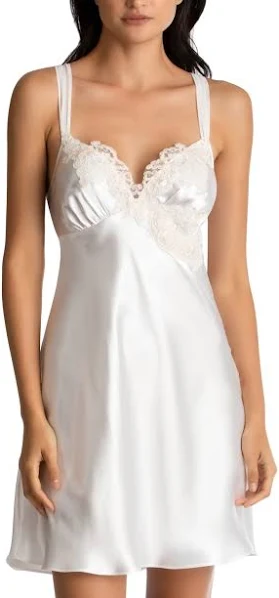 Linea Donatella Women's Bridal Satin Chemise Nightgown with Embroidery