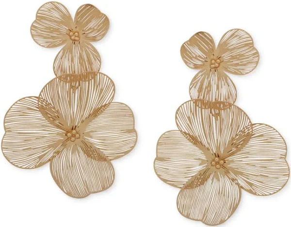 Lonna & Lilly Women's Openwork Flower Double Drop Earrings