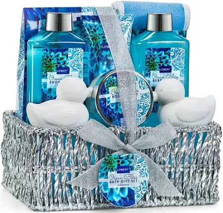 Luxurious 9-Piece Heavenly Ocean Bliss Home Spa Gift Basket for Bath & Body