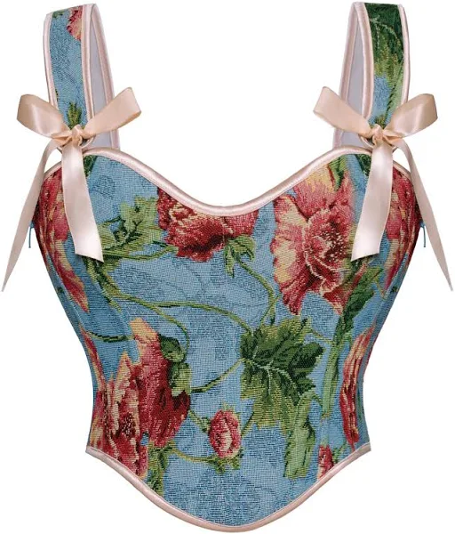 Scarlet Darkness Women's Floral Corset Top with Sweetheart Neckline