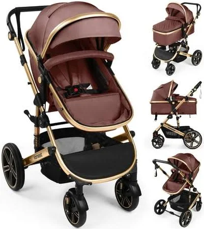 Vomeast Foldable Aluminum Alloy Baby Stroller, Reversible Travel Stroller for Newborn Infant, Brown