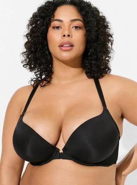 Women's Black Torrid XO Plunge Push-Up Front Close Bra