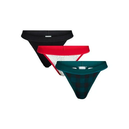 Women's Cotton Thong Panties 3-Pack for Holiday Time