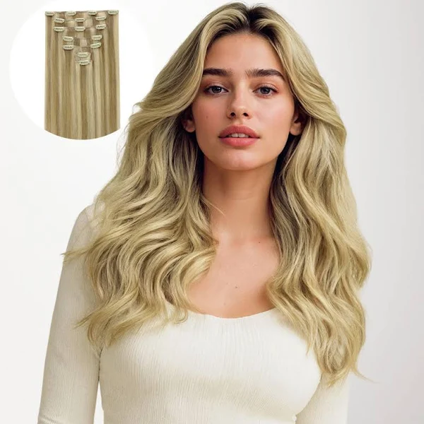 Women's GOO GOO Clip-in Hair Extensions - Real Human Hair, 120g, 7 Pieces