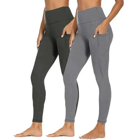 Women's 2-Pack High Waisted Leggings with Butt Lifting, Tummy Control, and Pockets