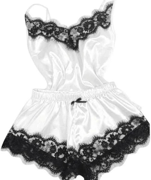 Women's Satin Silk Lace Babydoll Pajamas