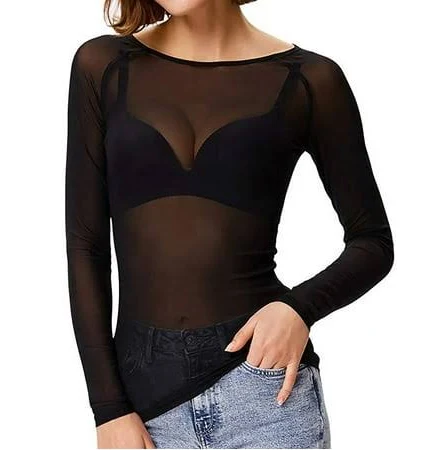 Women's Sheer Mesh Long Sleeve Blouse